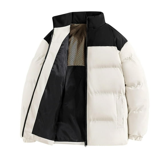 ohmzyzo Men's Puffer Jacket Waterproof Winter Parka Jacket Warm Thicken Ski Coat Stand Collar Full Zipper Tops Khaki M