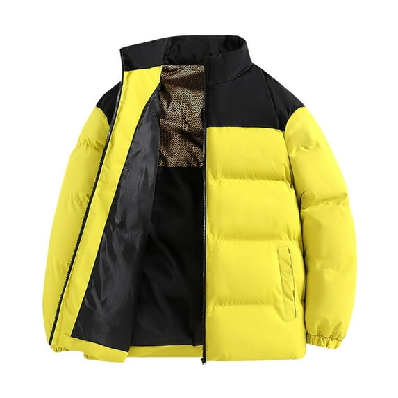 ohmzyzo Men's Puffer Jacket Waterproof Winter Parka Jacket Warm Thicken Ski Coat Stand Collar Full Zipper Tops Yellow M