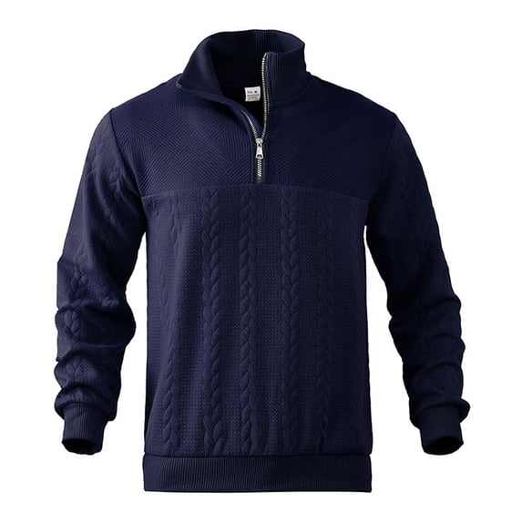 ohmzyzo Men's Quarter Zip Pullover with Pocket Performance Long Sleeve Athletic Shirt Running Workout Golf T Shirt Solid Color Tops Navy Blue S