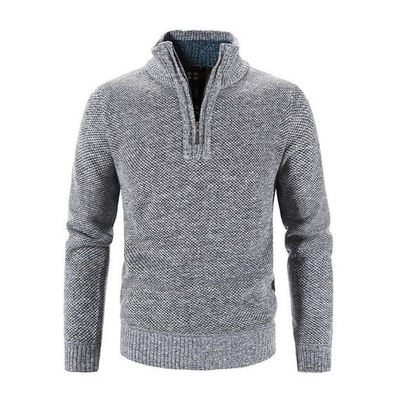 ohmzyzo Men's Quarter Zip Up Pullover Sweater Mock Neck Long Sleeve Knit Sweaters Casual Slim Fit Winter Thermal Pullover Tops Gray L