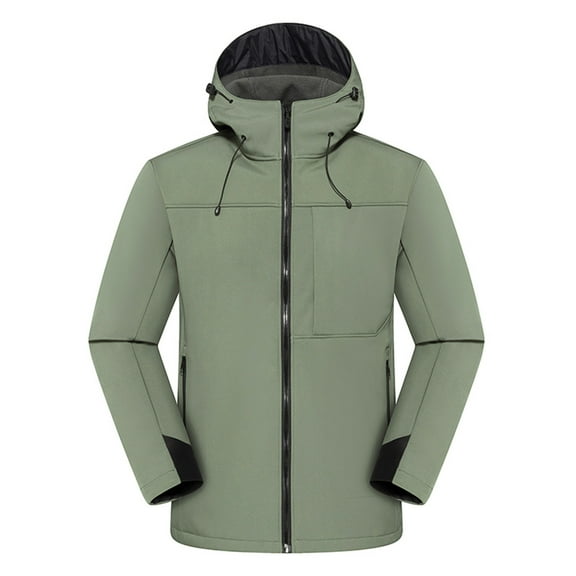 ohmzyzo Men's Sherpa Lined Hooded Coats Winter Softshell Jackets Windproof Hiking Ski Snow Coats Loose Fit Winter Thermal Outerwear Army Green L