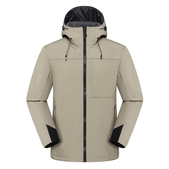 ohmzyzo Men's Sherpa Lined Hooded Coats Winter Softshell Jackets Windproof Hiking Ski Snow Coats Loose Fit Winter Thermal Outerwear Khaki XL