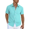 thumbnail image 1 of ohmzyzo Men's Short Sleeve Button Down Shirts Collared Striped Print Dressy Shirts Casual Summer Beach Shirt Light Blue 3XL, 1 of 5