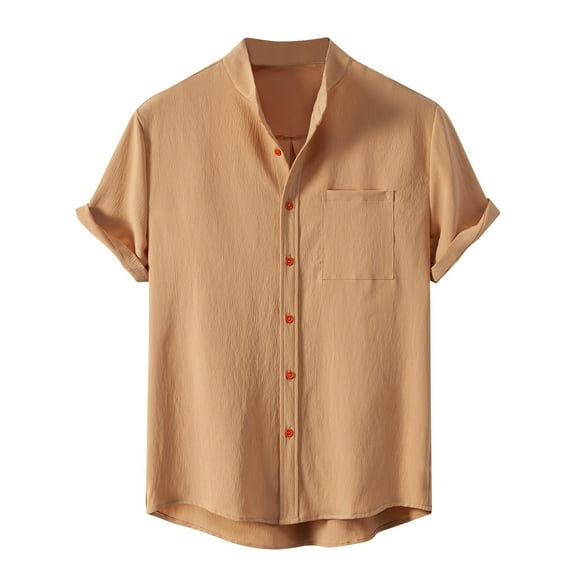 ohmzyzo Men's Short Sleeve Shirts Casual Button Up Lapel T-Shirts Tops Summer Beach Hawaiian Blouses Solid Trendy Comfy Tees with Pocket