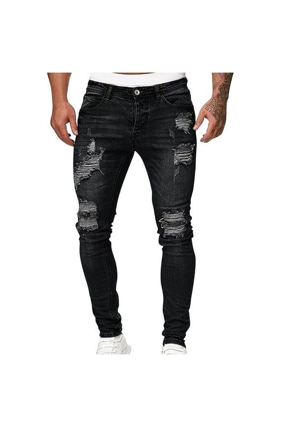 Men's Slim Fit Jeans Stretch Lightweight Ripped Skinny Denim Pants Fashion Side Striped Stretch Trousers Summer Stylish Streetwear 3XL