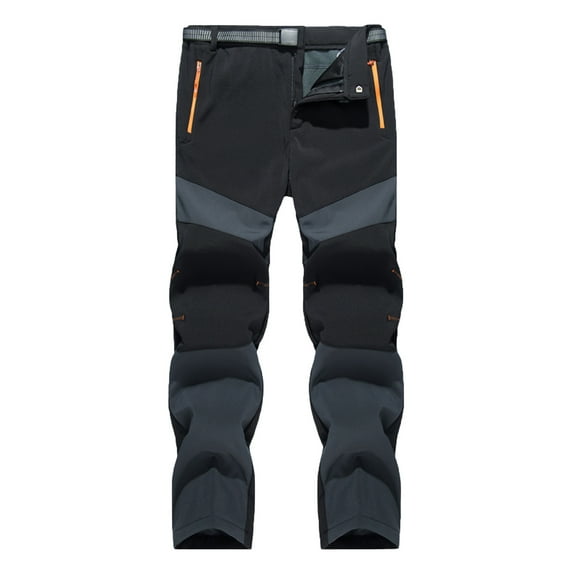 ohmzyzo Men's Snow Ski Hiking Pants Waterproof Winter Fleece Lined Trousers Camping Skiing Ice Hiking Colorblocked Pants with Belt Dark Gray L