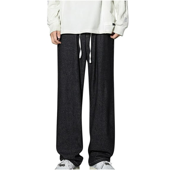 ohmzyzo Men's Straight Leg Jeans Casual Drawstring Elastic Waist Denim Pants Lightweight Carpenter Jean