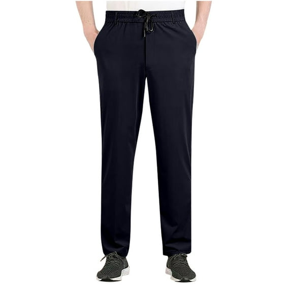 ohmzyzo Men's Stretch Dress Pants Casual Elastic Waist Baggy Stretch Pants Chinos Slim Fit Flat Front Business Trousers Solid Color Pants Navy 5XL