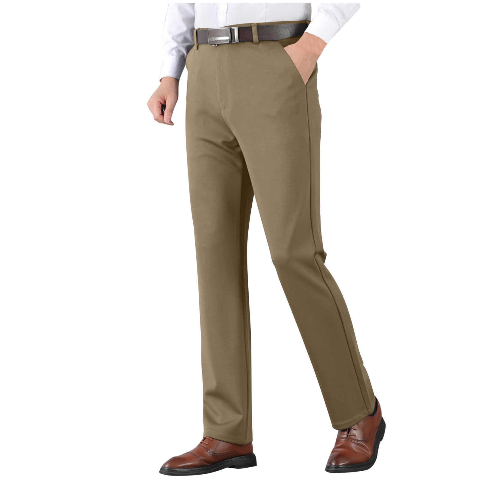 ohmzyzo Men's Stretch Dress Pants Flat Front Waist Business Casual ...
