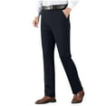 thumbnail image 1 of ohmzyzo Men's Stretch Dress Pants Flat Front Waist Business Casual Pants Tapered Straight Leg Trousers Solid Color Office Pants Navy Blue Navy Blue, 1 of 9
