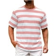 thumbnail image 1 of ohmzyzo Men's Summer T-Shirts Casual Crew Neck Basic T Shirts Short Sleeve Striped Print Tee Shirts Brown 4XL, 1 of 4