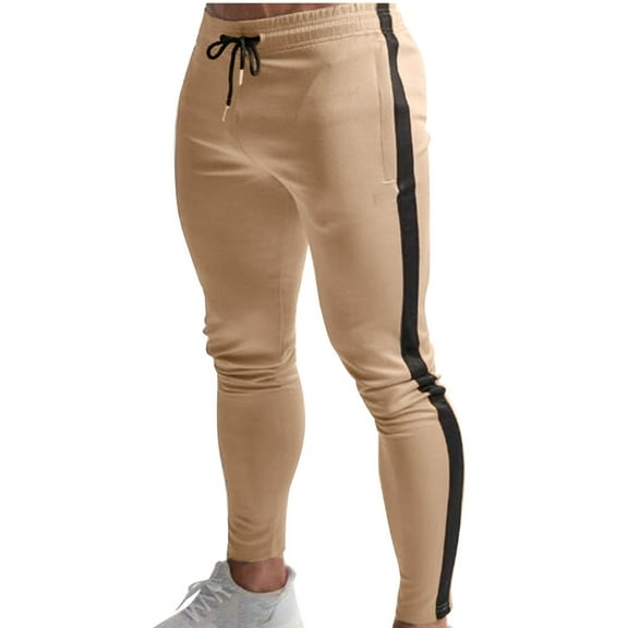 ohmzyzo Men's Sweatpants Jogger Track Pants Slim Fit Workout Gym Pants for Men Drawstring Elastic Waist Stretch Trousers with Pockets Khaki L