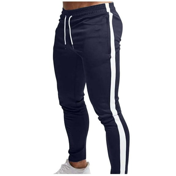 ohmzyzo Men's Sweatpants Jogger Track Pants Slim Fit Workout Gym Pants for Men Drawstring Elastic Waist Stretch Trousers with Pockets Navy Blue L
