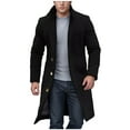 thumbnail image 1 of ohmzyzo Men's Trench Coat Wool Blend Slim Fit Top Coat Single Breasted Business Overcoat Fall Thermal Long Sleeve Tops Black XXL, 1 of 6