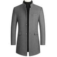 thumbnail image 1 of ohmzyzo Men's Trench Coats Slim Fit Stand Collar Top Coats Single Breasted Business Overcoats Fall Winter Windproof Tops Solid Color Jackets Gray L, 1 of 9