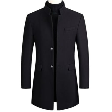 ohmzyzo Men's Trench Coats Slim Fit Stand Collar Top Coats Single Breasted Business Overcoats Fall Winter Windproof Tops Solid Color Jackets XL