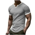 thumbnail image 1 of ohmzyzo Men's V-neck Longline Henley Shirts Muscle Slim Short Sleeve Tee Tops Vintage Solid Color Tee Shirts Summer Tropical Beach Tops, 1 of 6