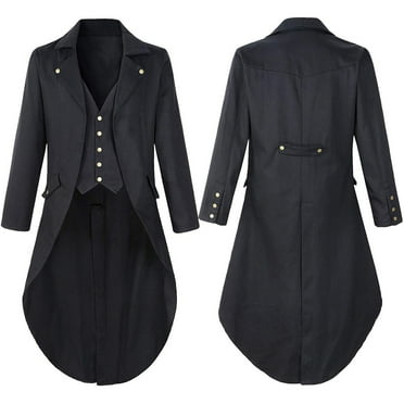 ohmzyzo Men's Vintage Tailcoat Jackets Retro Gothic Coats Notched Collar Uniform Costumes Slim Fit Solid Color Coats with Pocket 3XL
