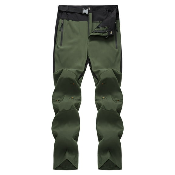 ohmzyzo Men's Waterproof Hiking Pants Quick Dry Working Cargo Pants Patchwork Straight Leg Trousers Casual Solid Color Pants with Zip Pockets Army Green L