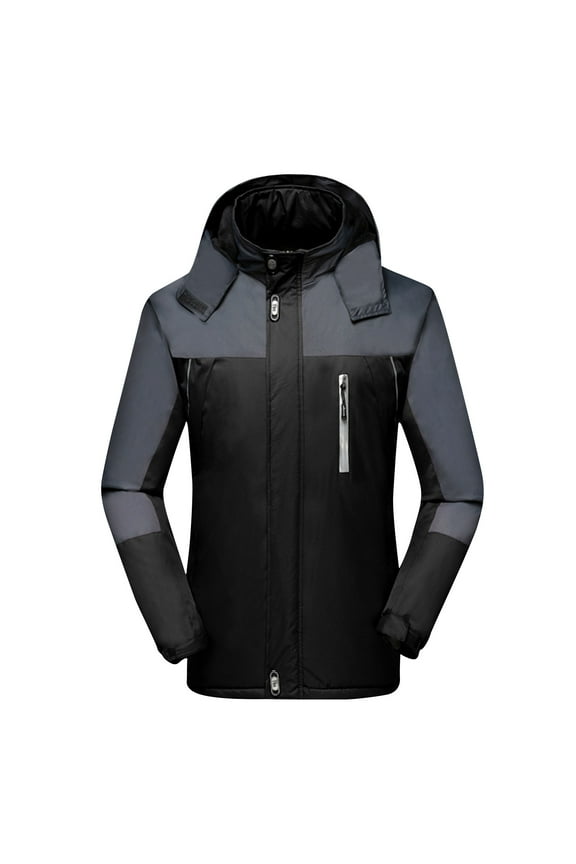 Men's Waterproof Ski Jackets Snowboard Thermal Hooded Coats Slim Fit Full Zipper Winter Tops Patchwork Colorblocked Jackets L