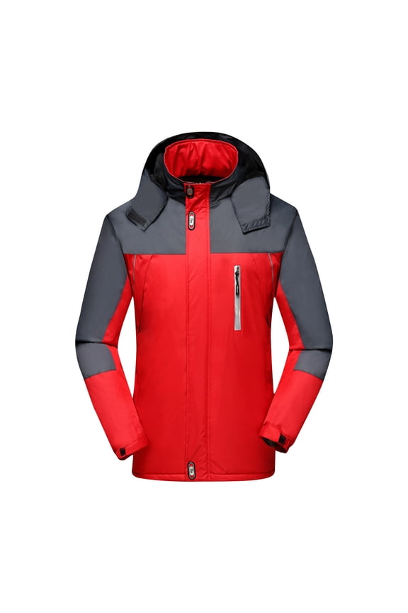 Men's Waterproof Ski Jackets Snowboard Thermal Hooded Coats Slim Fit Full Zipper Winter Tops Patchwork Colorblocked Jackets Red 5XL