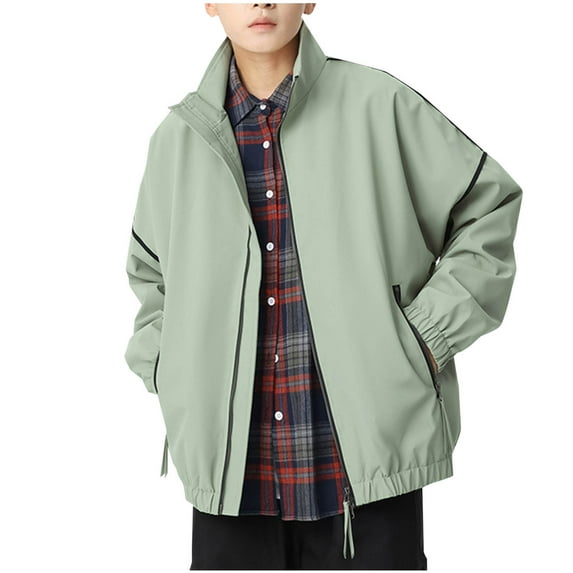 ohmzyzo Men's Waterproof Stand Collar Jackets Windbreaker Outdoor Hiking Coat Sportswear Loose Casual Zipper Jacket Green 4XL