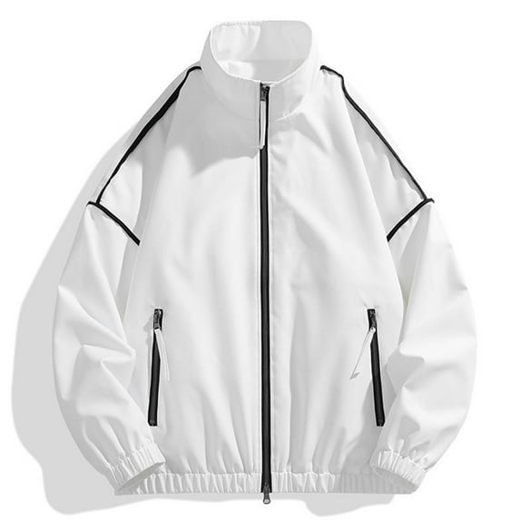 ohmzyzo Men's Waterproof Stand Collar Jackets Windbreaker Outdoor Hiking Coat Sportswear Loose Casual Zipper Jacket White 4XL