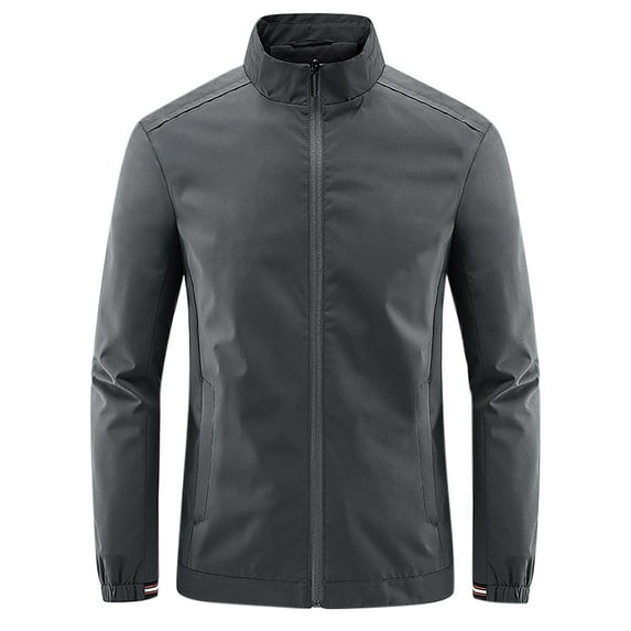 ohmzyzo Men's Windbreaker Golf Jackets Full Zip Outdoor Running Coats Casual Stand Collar Outerwear Loose Fit Solid Color Jackets Dark Gray XL
