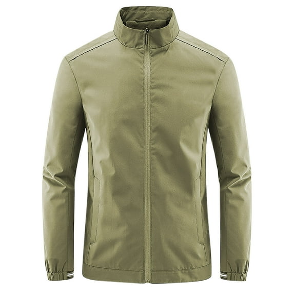 ohmzyzo Men's Windbreaker Golf Jackets Full Zip Outdoor Running Coats Casual Stand Collar Outerwear Loose Fit Solid Color Jackets Green M