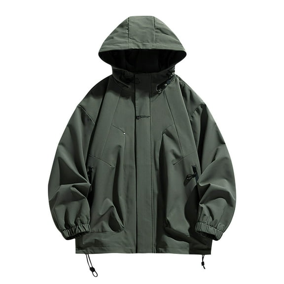 ohmzyzo Men's Windbreaker Jackets Plus Size Waterproof Outdoor Hiking Jackets Lightweight Full Zip Hooded Coats Tops with Pockets Army Green S