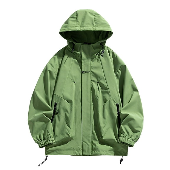 ohmzyzo Men's Windbreaker Jackets Plus Size Waterproof Outdoor Hiking Jackets Lightweight Full Zip Hooded Coats Tops with Pockets Green S