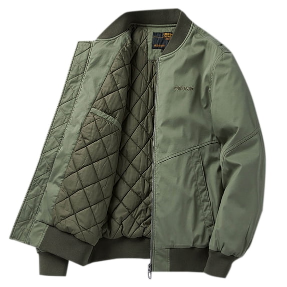 ohmzyzo Men's Windproof Bomber Jackets Warm Waterproof Windbreakers Winter Outerwear Quilted Thermal Jackets Solid Color Coats with Pockets Army Green XL