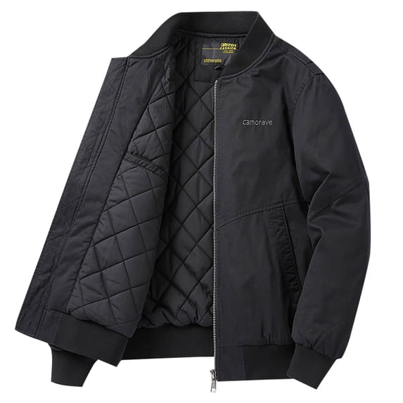 ohmzyzo Men's Windproof Bomber Jackets Warm Waterproof Windbreakers Winter Outerwear Quilted Thermal Jackets Solid Color Coats with Pockets M