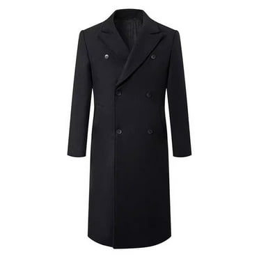 ohmzyzo Men's Wool Blend Pea Coat Notched Collar Single Breasted Overcoat Warm Winter Thermal Trench Coat with Pockets Black 3XL