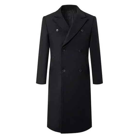 ohmzyzo Men's Wool Blend Pea Coat Notched Collar Single Breasted Overcoat Warm Winter Thermal Trench Coat with Pockets Black M