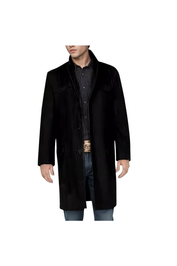 Men's Wool Blend Pea Coat Notched Collar Single Breasted Overcoat Warm Winter Thermal Trench Coat with Pockets Black XL