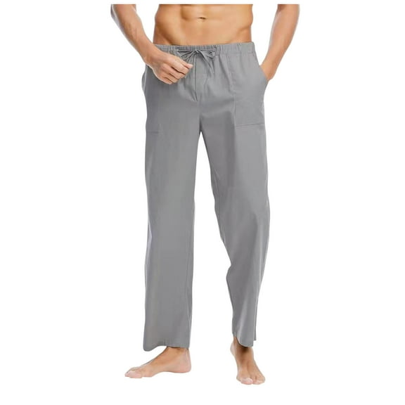 ohmzyzo Men's Workout Pants Soft Lounge Baggy Pants Stretchy Gym Sports Training Sweatpants Solid Color Drawstring Trousers with Pockets Gray L
