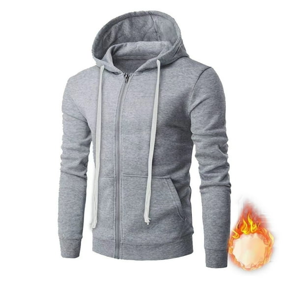 ohmzyzo Men's Zip Up Hoodies Lightweight Long Sleeve Basic Tops Slim Fit Cotton Sweatshirts Casual Solid Color Outerwear with Pocket Gray XL