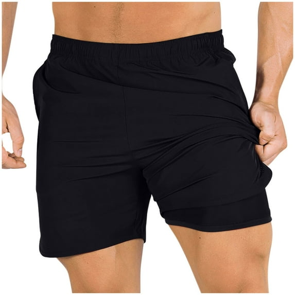 ohmzyzo Mens 2-in-1 Running Shorts Summer Quick Dry Gym Workout Athletic Training Shorts with Compression Liner