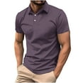 thumbnail image 1 of ohmzyzo Mens Business Work Shirts Casual Short Sleeve Solid Color Dress Tee Tops Quick Dry Regular Fit Golf Shirts Button Down Soft Breathable Blouses Purple 4XL, 1 of 6