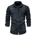 thumbnail image 1 of ohmzyzo Mens Button Down Denim Shirts Long Sleeve Lapel Jean Shirts Casual Slim Fit Washed Denim Tops Solid Color Tops with Pockets Navy Blue S, 1 of 8