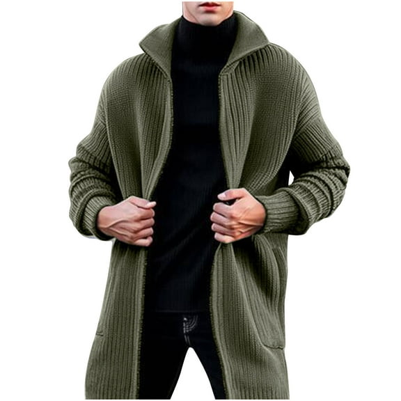 ohmzyzo Mens Cardigan Sweaters Casual V Neck Open Front Ribbed Long Winter Sweaters Loose Fit Long Sleeve Thermal Coats Winter Solid Color Tops Army Green XXL