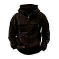 thumbnail image 1 of ohmzyzo Mens Cargo Hoodies Casual Full Zip Drawstring Hooded Sweatshirts Workout Athletic Jackets Outwear Tactical Outwear Brown S, 1 of 4
