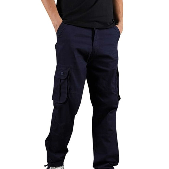 ohmzyzo Mens Cargo Pants Tactical Hiking Trousers Outdoor Straight Leg Work Casual Pants Straight Leg Solid Color Trousers with Multi Pockets Blue L