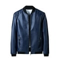 thumbnail image 1 of ohmzyzo Mens Casual Faux Leather Jacket Slim Fit Fall Winter Leather Bomber Jackets Full Zipper Stand Collar Tops Windproof Outerwear Blue 6XL, 1 of 3