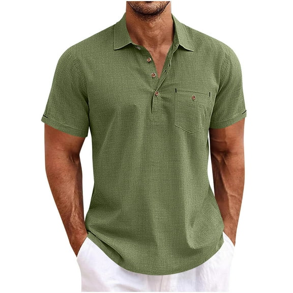 ohmzyzo Mens Casual Henley Shirts Short Sleeve Band Collar for Summer Beach Hippie & Lightweight Comfort