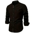 thumbnail image 1 of ohmzyzo Mens Casual Long Sleeve Cotton Shirts Banded Collar Button Down Solid Color Dress Shirts Regular Fit Fall Spring Tops, 1 of 2