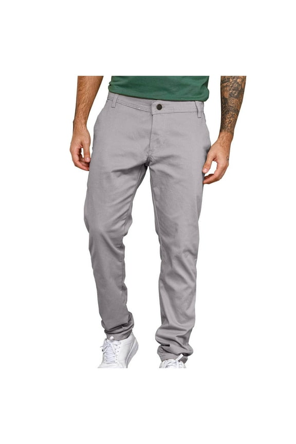 Mens Chinos Slim Fit Pants Flat Front Stretch Skinny Tapered Dress Pants Comfort Casual Solid Color Trousers with Pockets Gray S