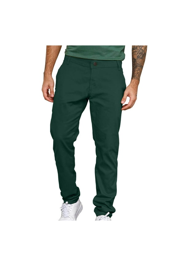 Mens Chinos Slim Fit Pants Flat Front Stretch Skinny Tapered Dress Pants Comfort Casual Solid Color Trousers with Pockets Green L