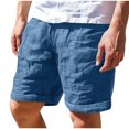 thumbnail image 1 of ohmzyzo Mens Cotton Linen Shorts Drawstring Elastic Waist Shorts Solid Color Summer Casual Loose Shorts with Pocket, 1 of 6